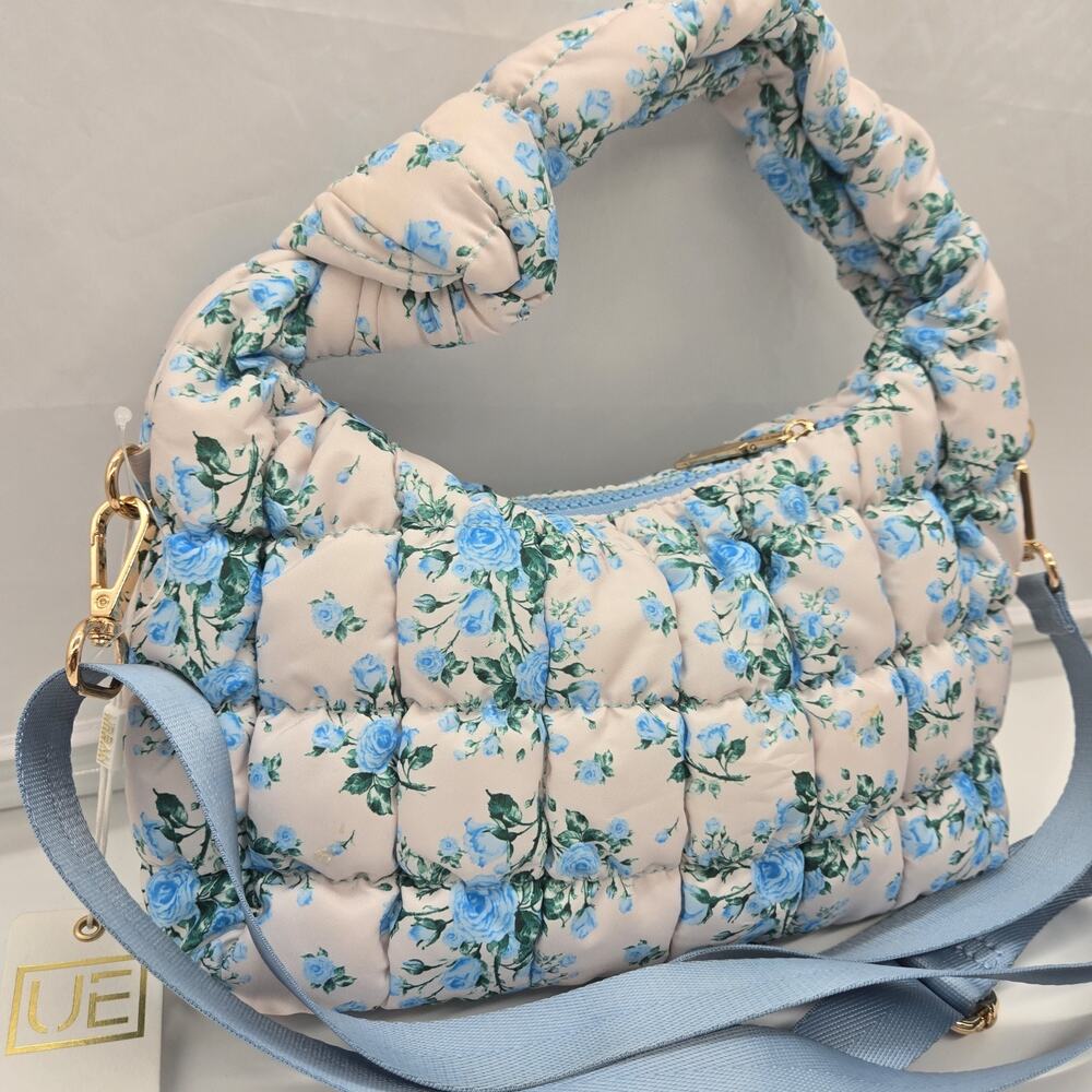 URBAN EXPRESSIONS NWT Bohemian Blue Floral Quilted Puffer Hobo Bag CROSSBOD BOHO